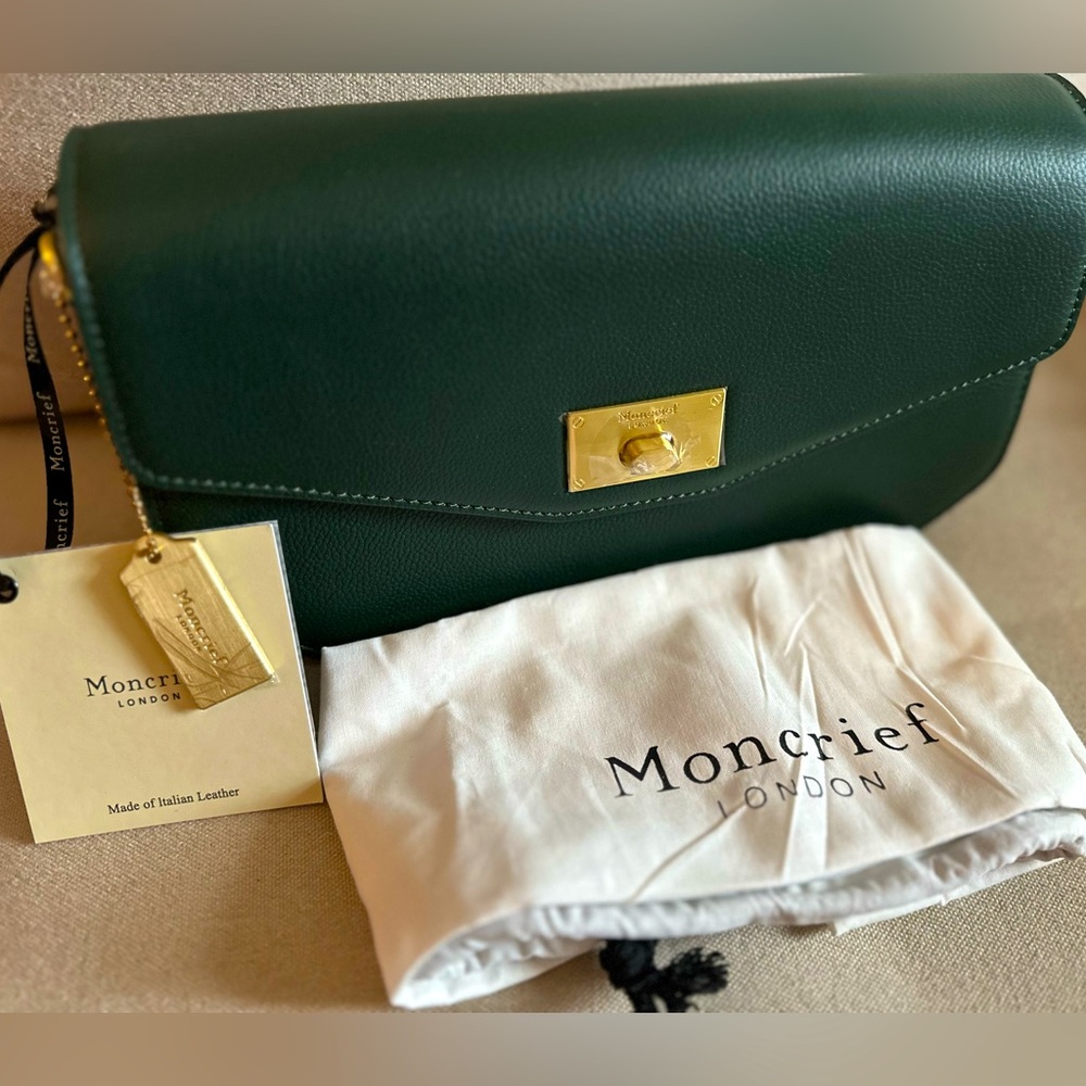 NWT MONCRIEF LONDON Taylor Forest Green Leather Shoulder Bag - Picture 3 of 10